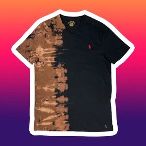 Mens Polo Ralph Lauren V-Neck Tie Dye Bleach Dye